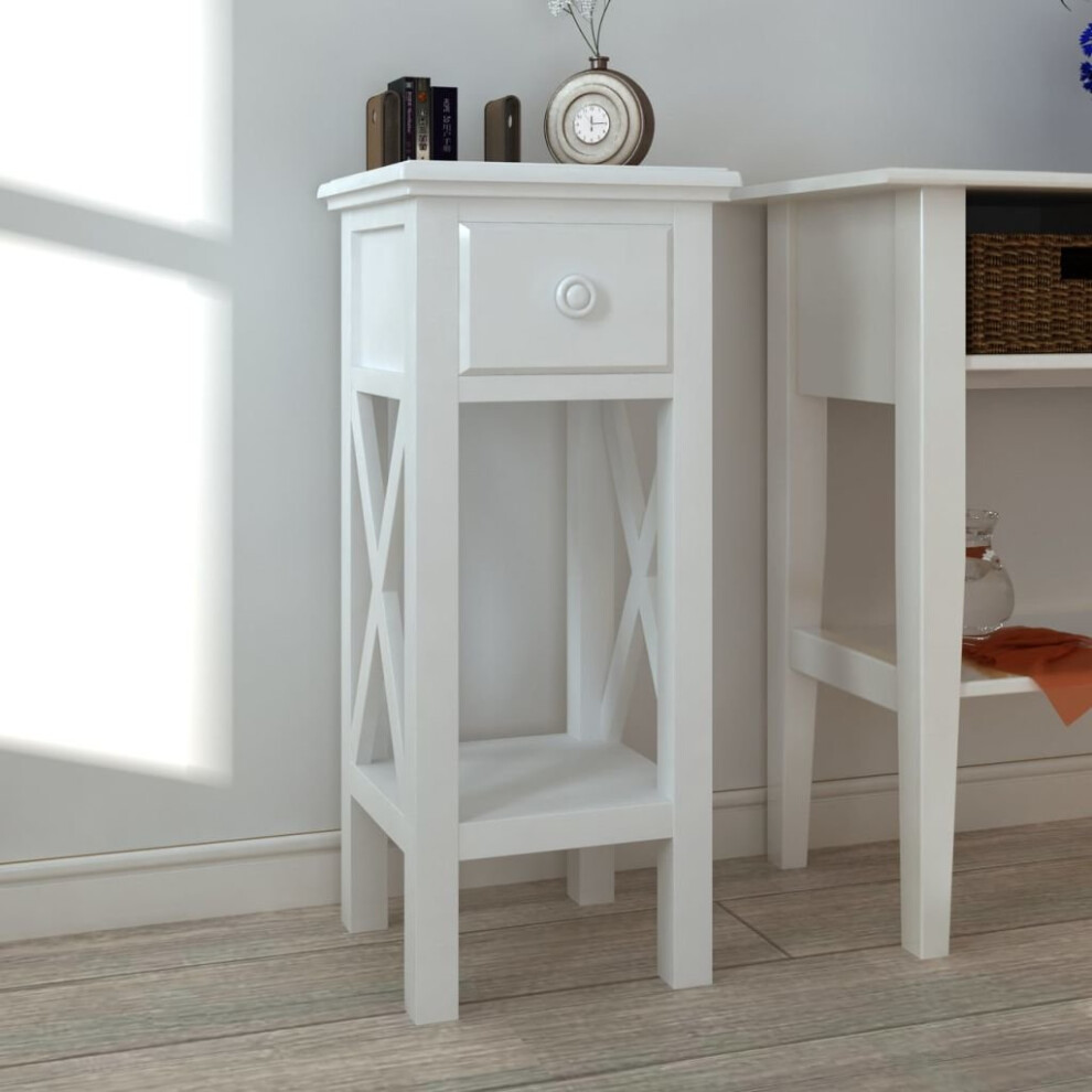 Vidaxl Side Table With Drawer White Bedroom Furniture Plant Telephone Stand