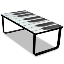 vidaXL Glass Coffee Table with Piano Printing Home Living Room Furniture Stand