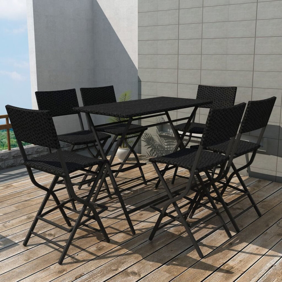 vidaXL Folding Outdoor Dining Set 7 Piece Steel Poly Rattan Brown Table Chairs