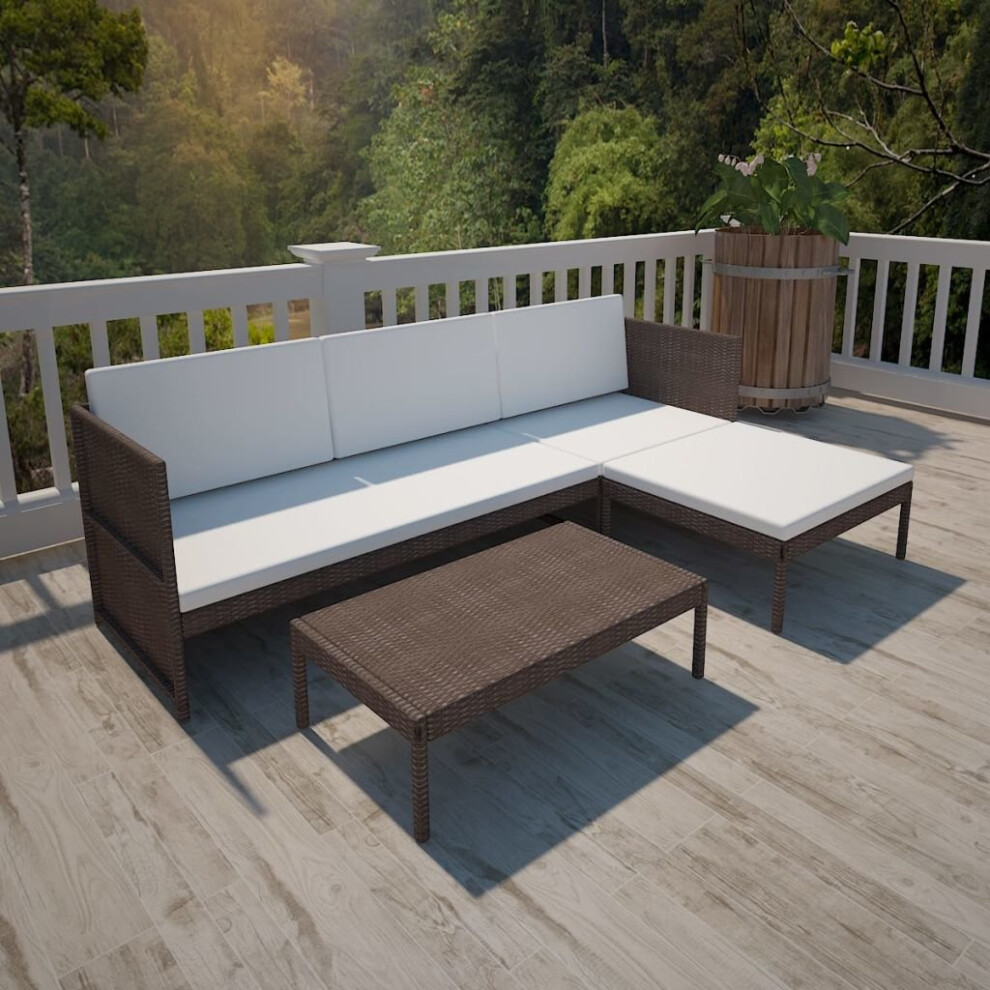 vidaXL Brown Outdoor Poly Rattan Three-Seater Lounge Set