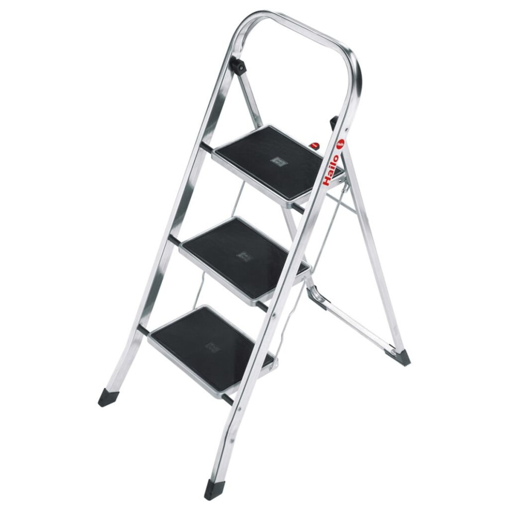 Hailo Folding Stepladder Safety Step Ladder K30 3 Steps 105cm Aluminium 4393-801
