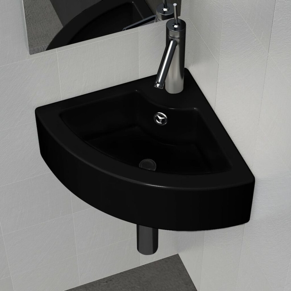 vidaXL Wash Basin with Overflow Black Ceramic Bathroom Hand Wash Bowl Sink