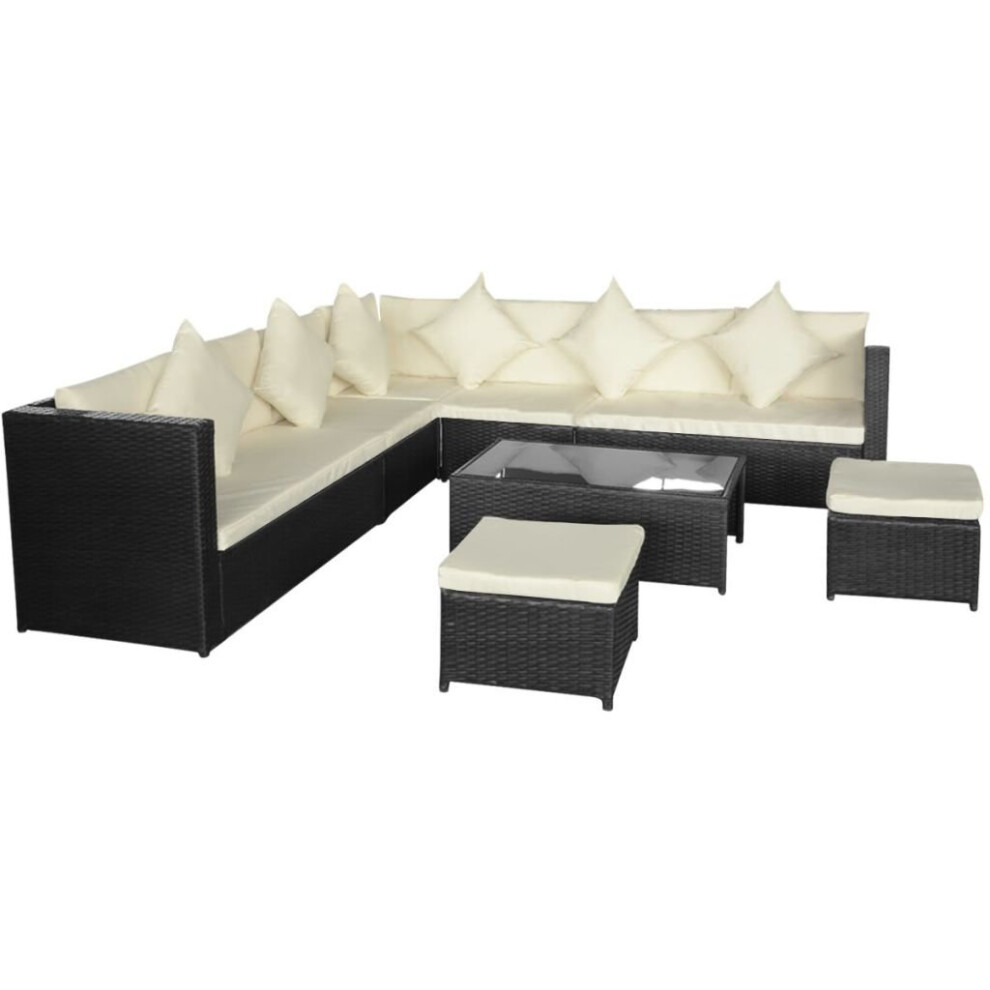 vidaXL Garden Lounge Set with Cushions 8 Piece Poly Rattan Black Sofa Table