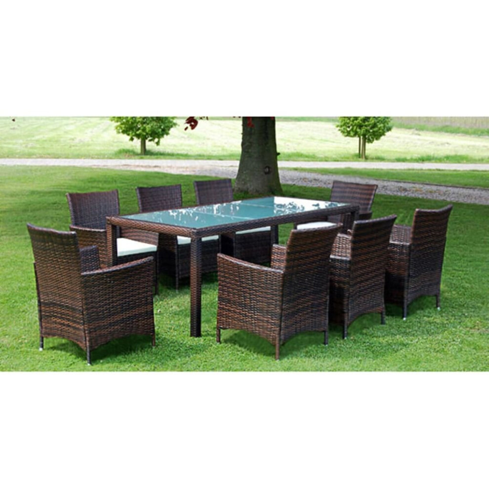 vidaXL Garden Lounge Set with Cushions 9 Piece Poly Rattan Brown Outdoor Patio