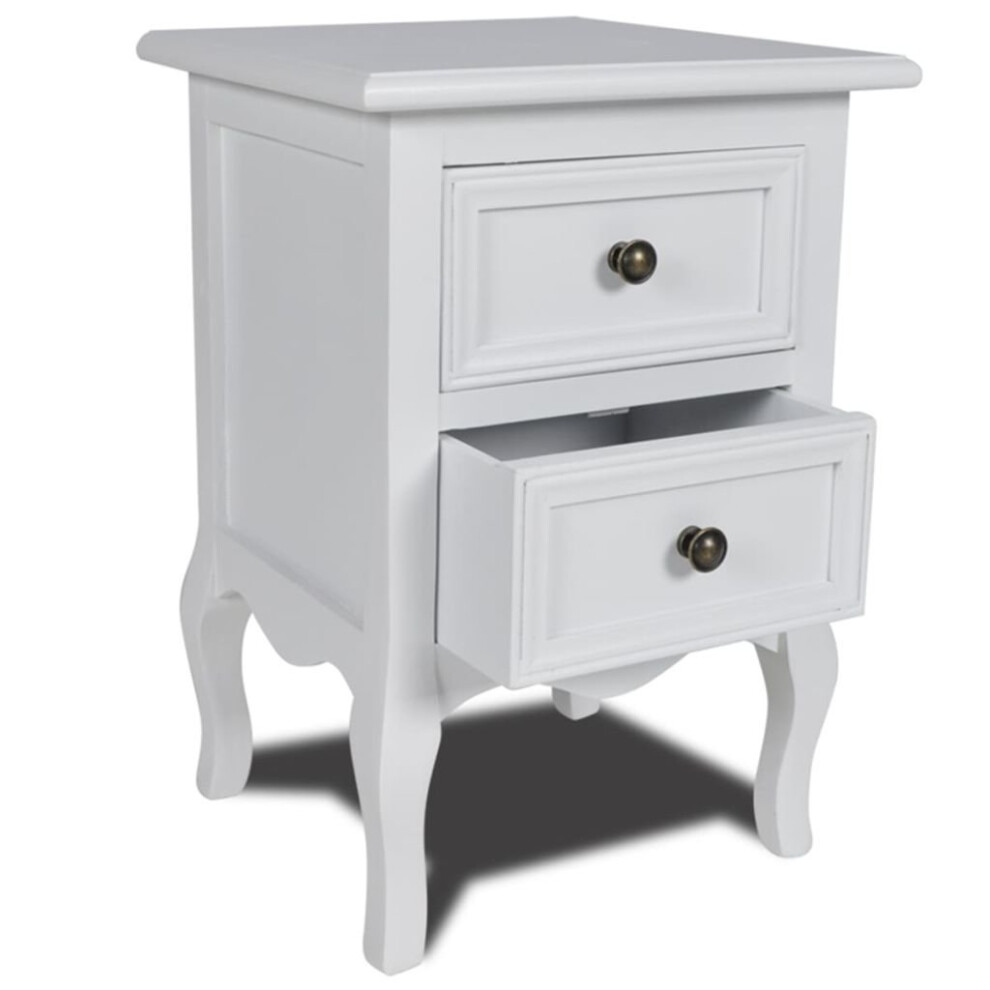 vidaXL Nightstand with 2 Drawers MDF White Bedroom Bedside Table Cabinet Stand