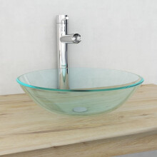 vidaXL Basin Tempered Glass 42cm Transparent Cloakroom Above Counter Sink