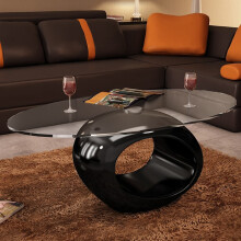 vidaXL Coffee Table Round Black High Gloss Glass Top Couch Side Tea Stand