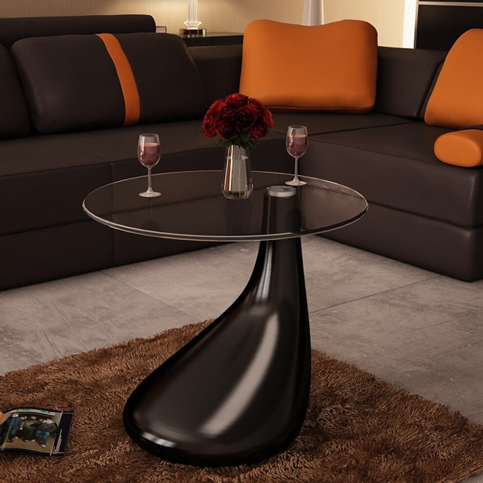 New Modern High Gloss Glass Top Drop Coffee Table Black Side Dinner Office Home
