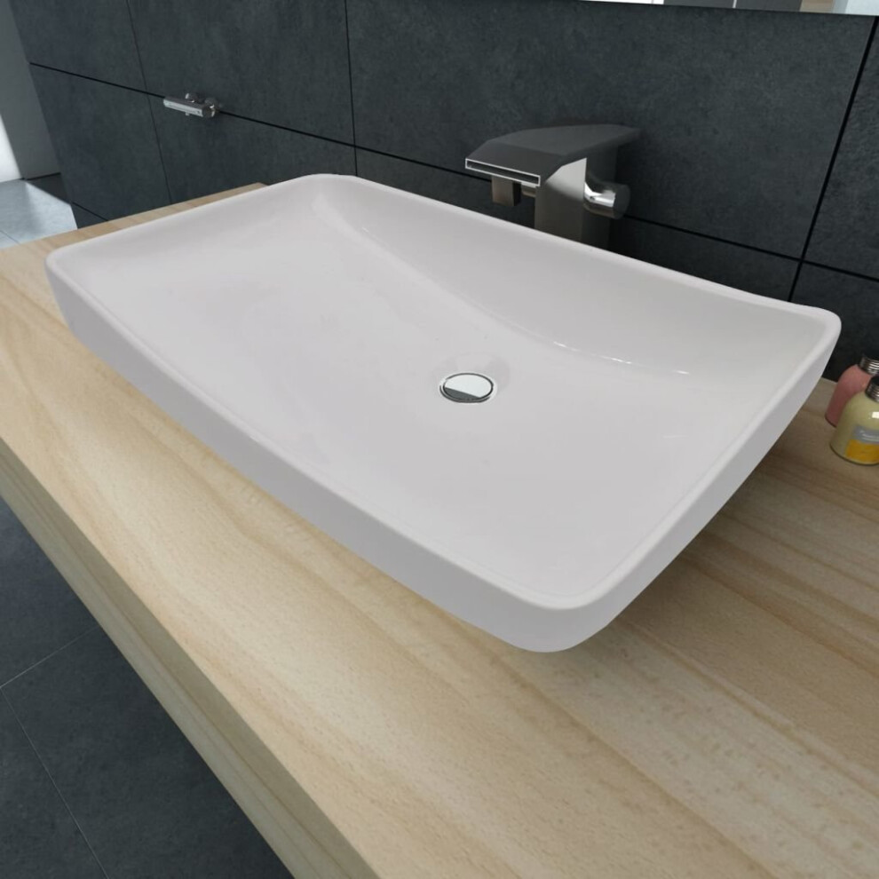 vidaXL Ceramic Basin Rectangular Sink White 71x39cm Bathroom Fixture Sink