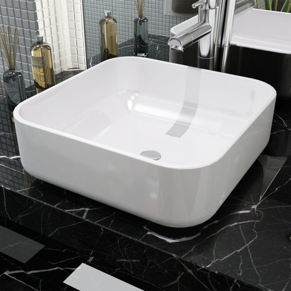 vidaXL Basin Square Ceramic White 39x39x13.5 cm Bathroom Above Counter Sink