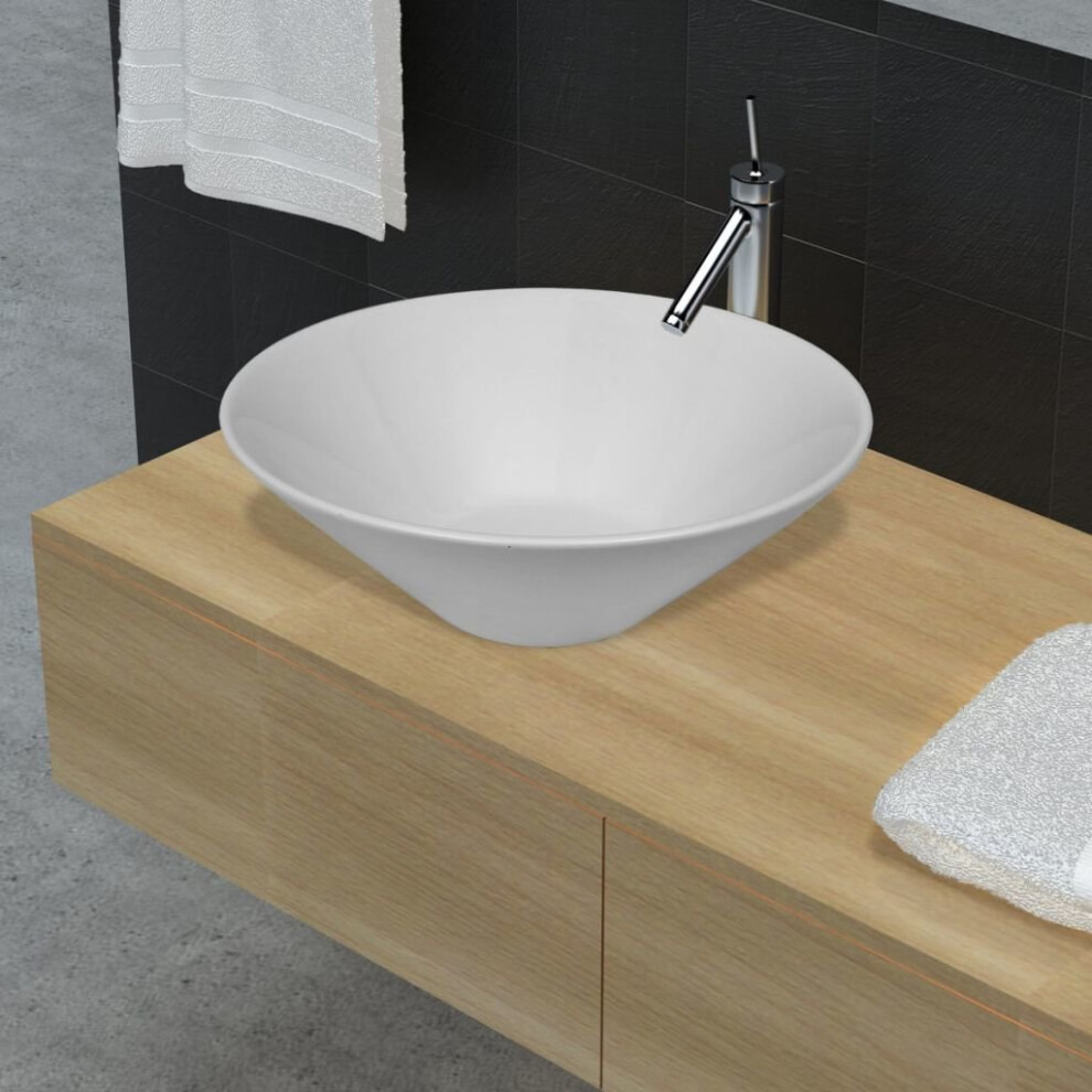 vidaXL Bathroom Porcelain Ceramic Sink Art Basin Bowl White Round Fixture