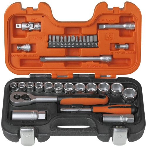 Bahco Jogo de soquetes Bahco 1/4" e 3/8" 34 pçs S330