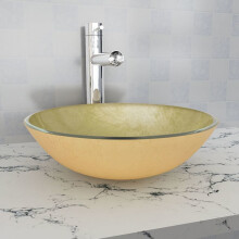 vidaXL Basin Tempered Glass 42cm Gold Cloakroom Bathroom Above Counter Sink