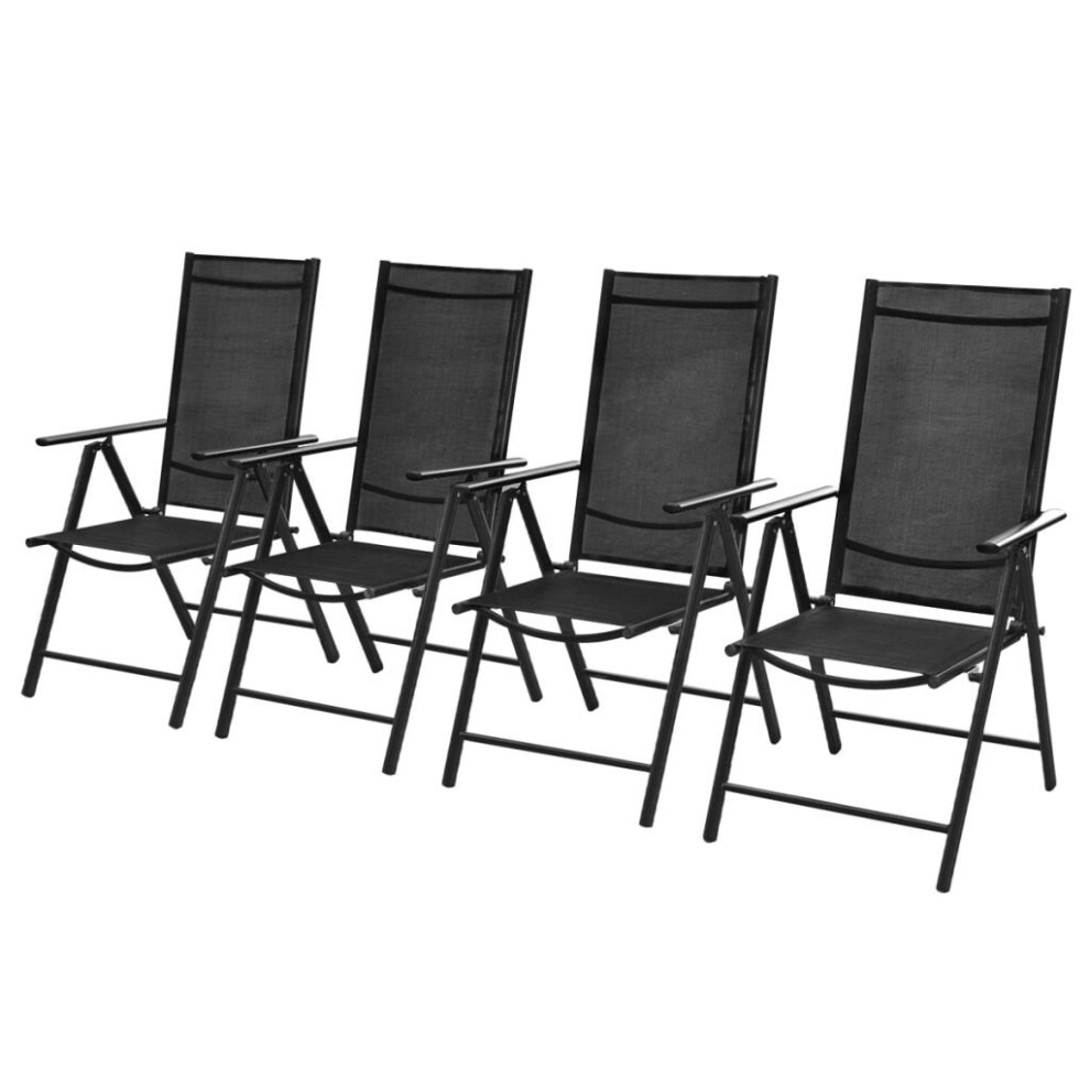 vidaXL 4x Folding Garden Chairs Aluminium Black Outdoor Patio Furniture Seats