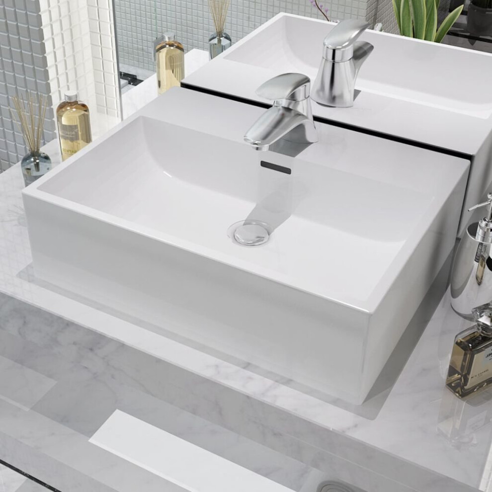 Vidaxl Basin With Faucet Hole Ceramic 51.5X38.5x15cm Above Counter Sink White