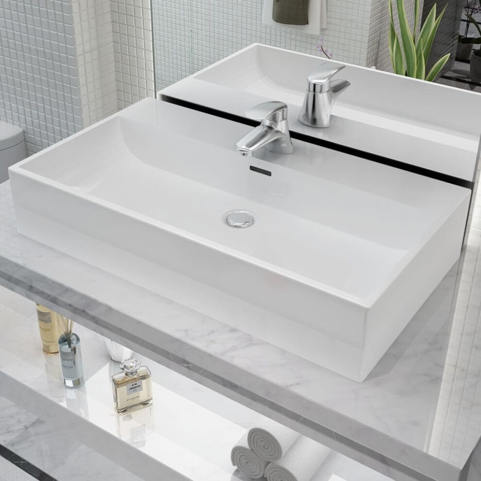 Vidaxl Basin With Faucet Hole Ceramic 76X42.5x14.5cm Above Counter Sink White