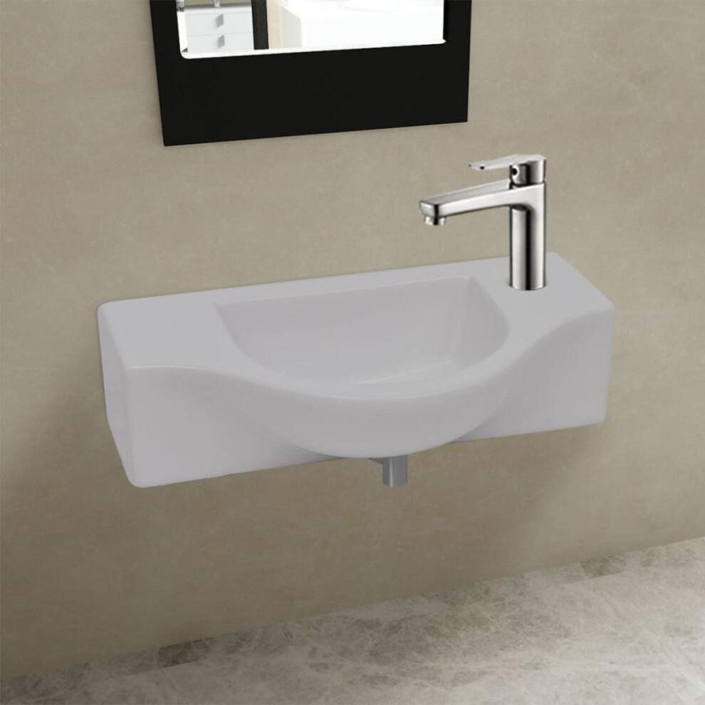 Compact Ceramic Bathroom Cloakroom Sink Basin with Faucet Hole White Wall Hung