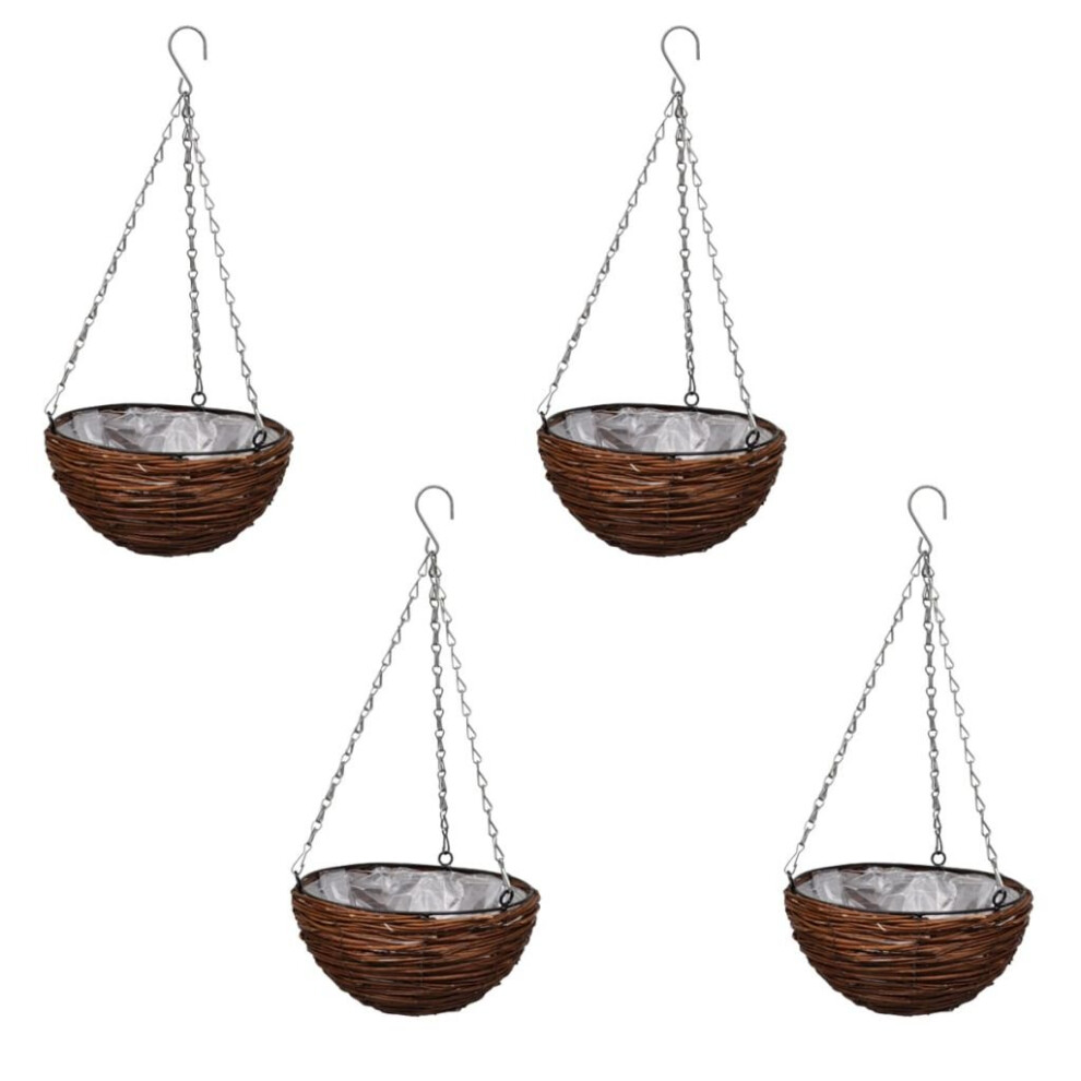 Garden Patio Hanging Willow Basket Flower Planter with Chain / Liner 4 pcs