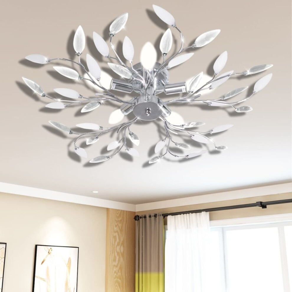 vidaXL Ceiling Lamp Transparent&White Acrylic Crystal Leaf Arms 5xE14 Bulbs