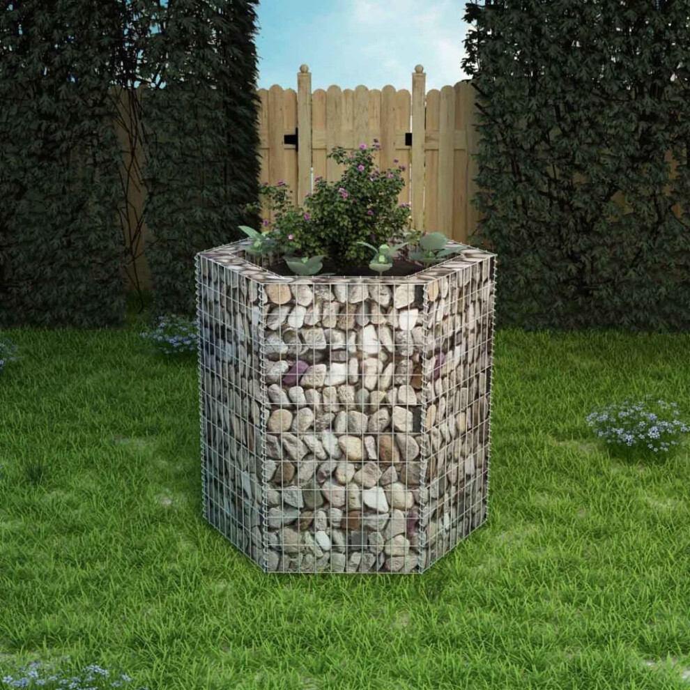 vidaXL Hexagonal Gabion Raised Bed 100x90x100 cm - Galvanised Steel Outdoor Garden Border, Durable Rustproof, Fill with Rocks or Gravel