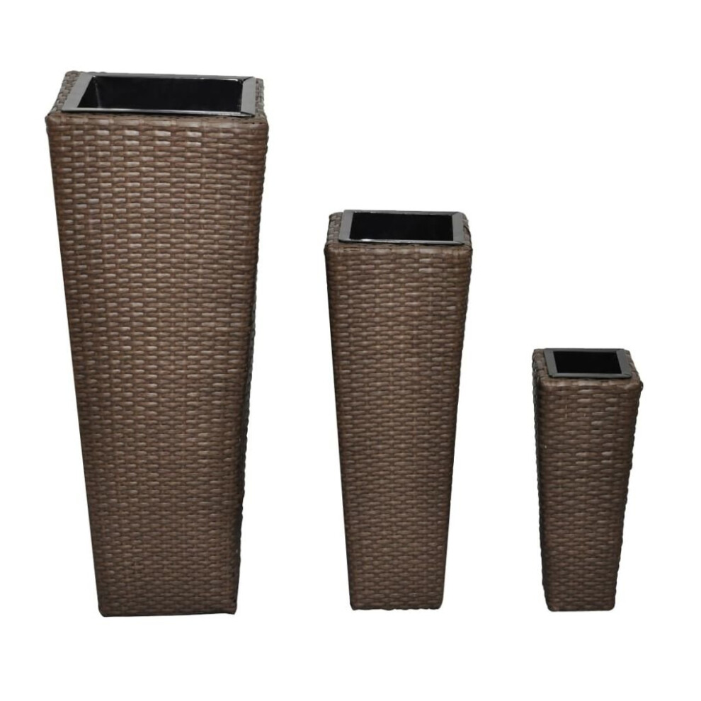 vidaXL 3x Garden Raised Beds Poly Rattan Brown Lawn Planters Plant Flower Pots