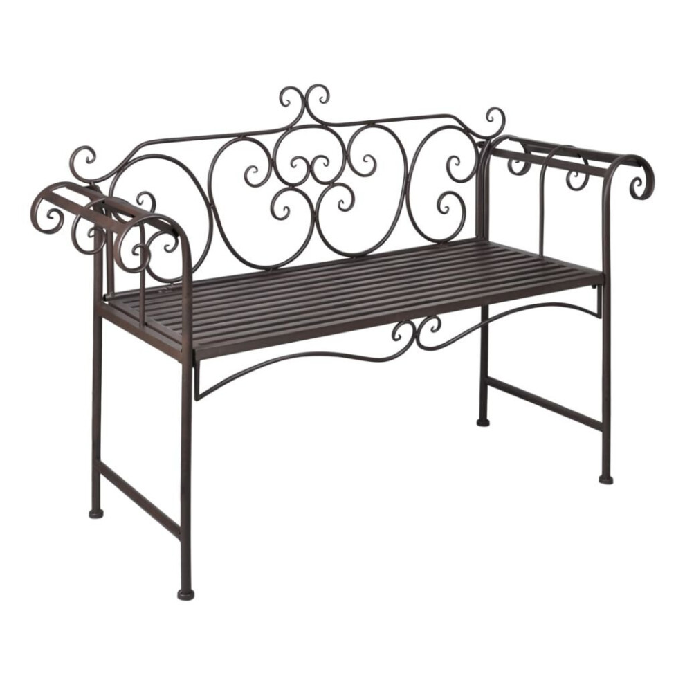 Metal Brown Garden Bench Scroll-patterned Detailing Backrest Weatherproof-image-OPC-PCPC9R-NEW