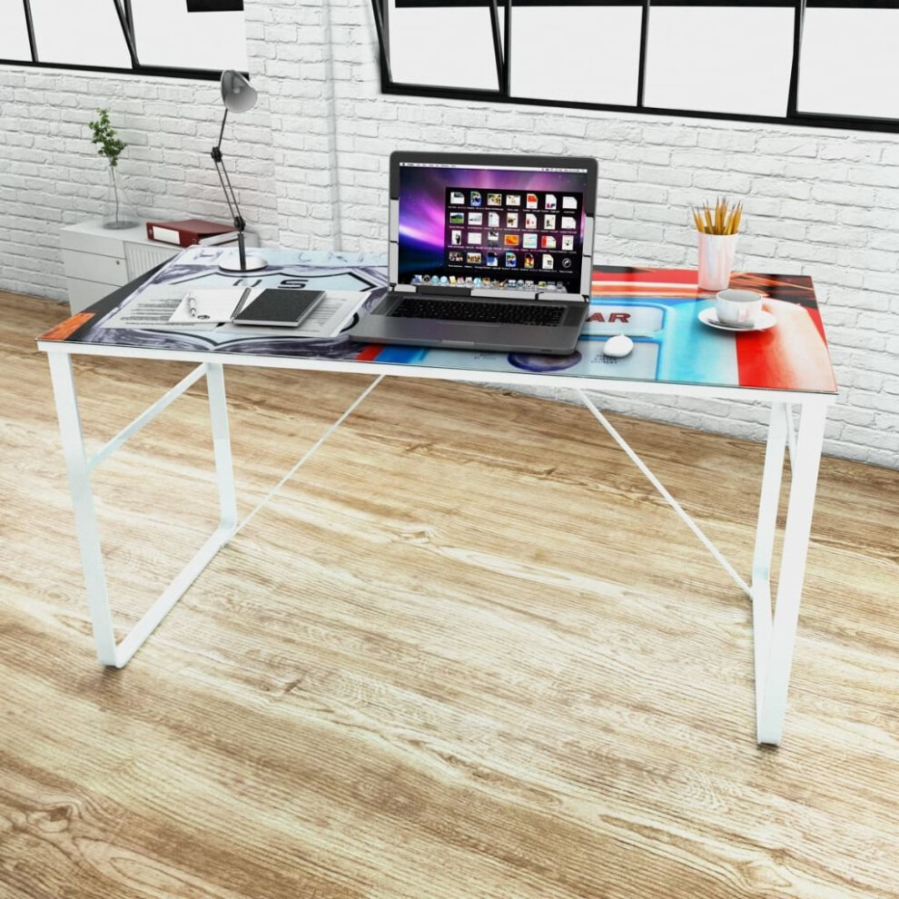 New Modern Unique Office Desk Rectangular 5 mm Tempered Glass Top Metal Frame