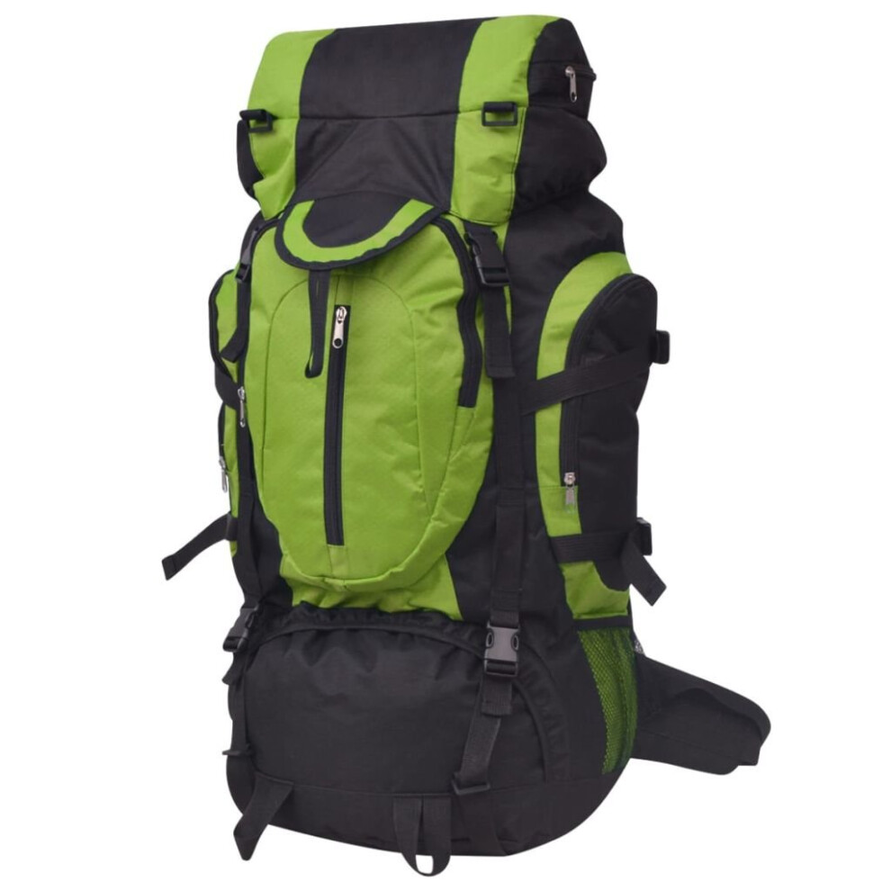 vidaXL Hiking Backpack XXL 75L Black and Green Camping Rucksack Luggage Bag