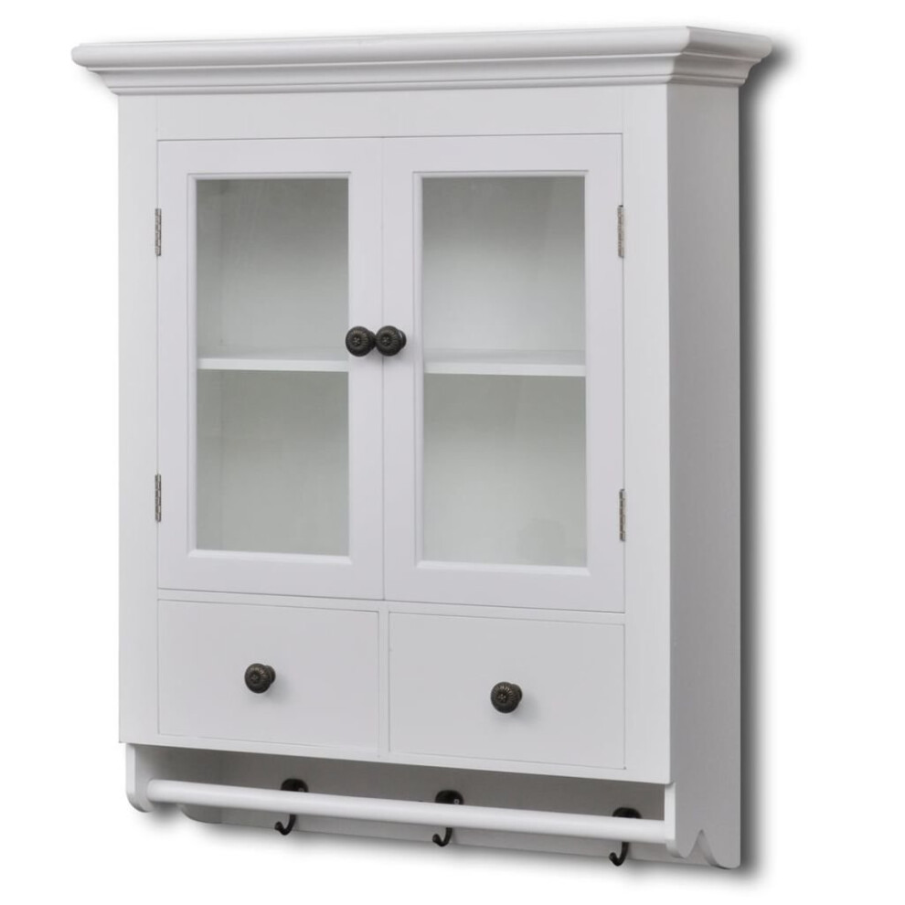 White Wooden Kitchen Wall Cabinet with Glass Door Storage Organizer Pantry