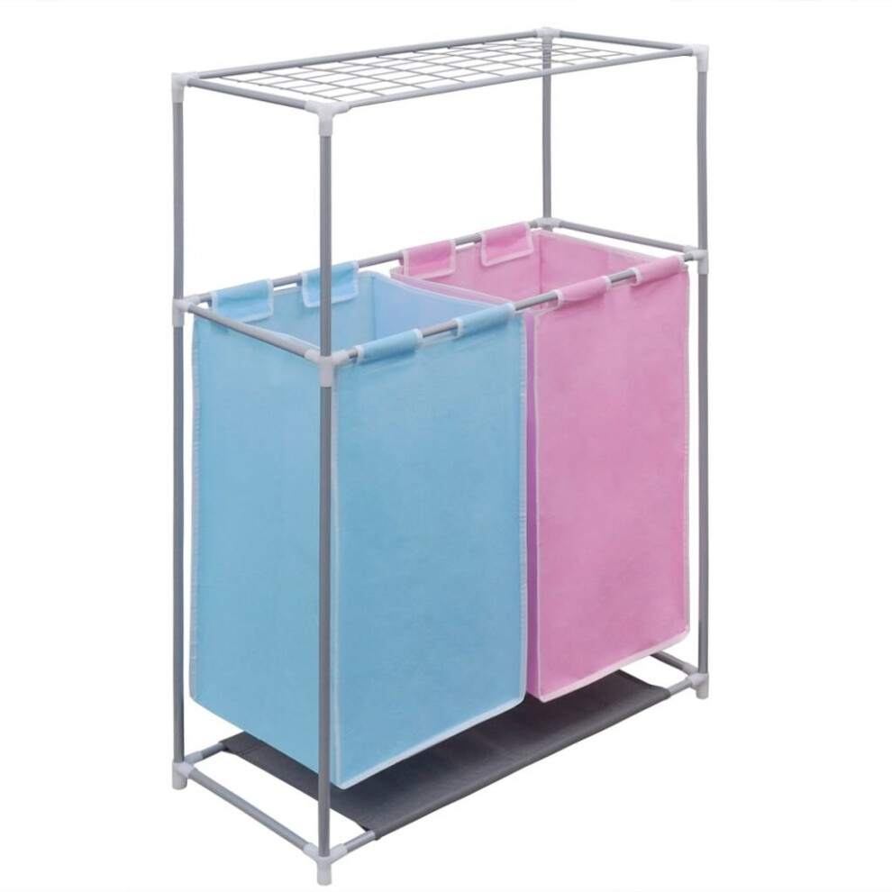 Vidaxl 2-Section Laundry Sorter Hamper With A Top Shelf For Drying Basket