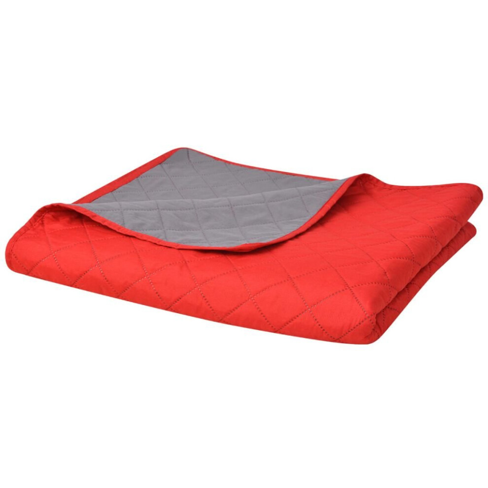 vidaXL Double-sided Quilted Bedspread Red and Grey 220x240 cm