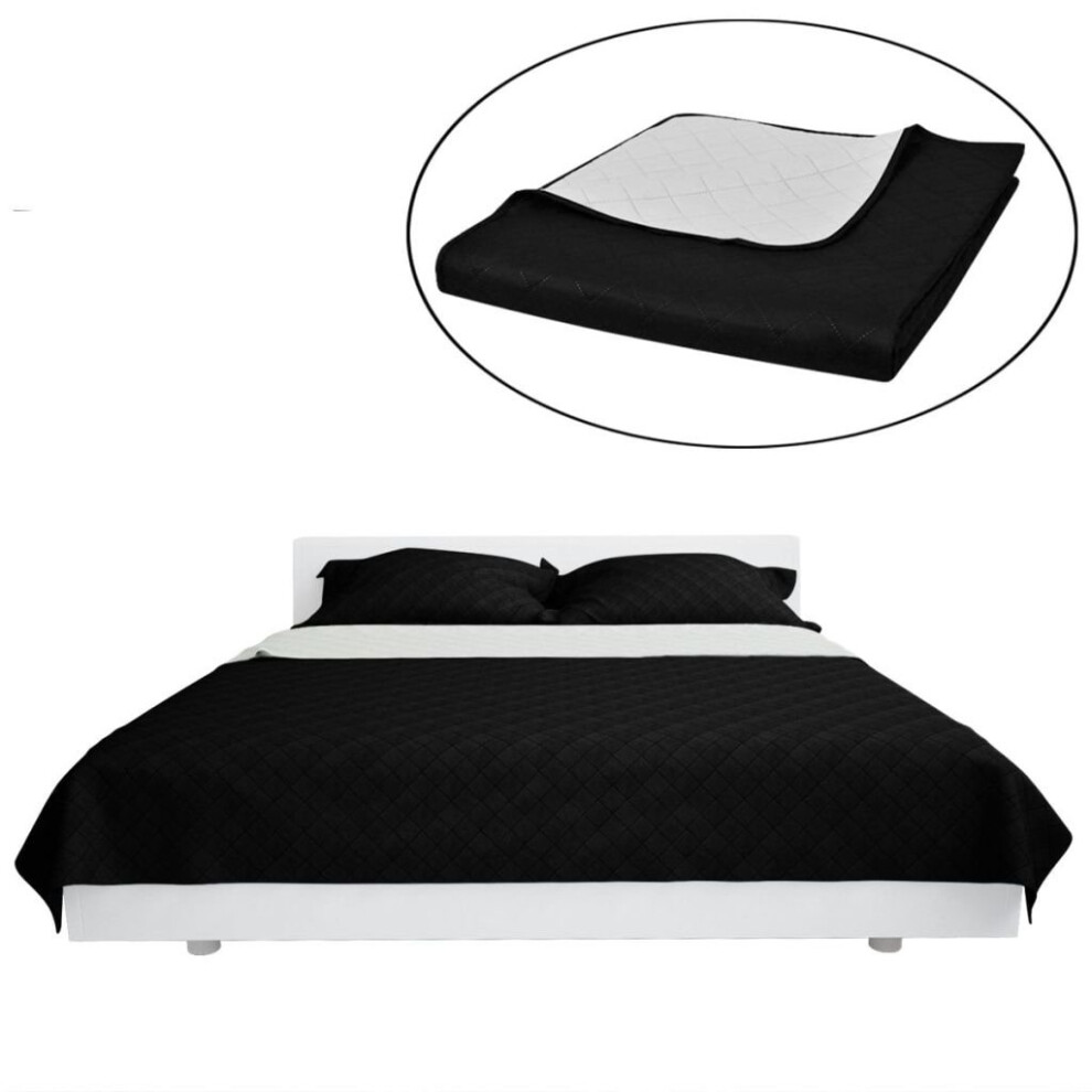 vidaXL Double-sided Quilted Bedspread Black/White 170x210cm Bedding Linen