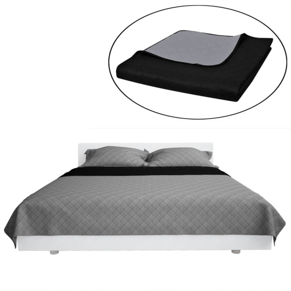 vidaXL Double-sided Quilted Bedspread Black/Grey 220x240cm Bedding Duvet Linen