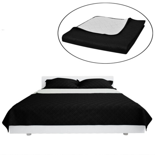 vidaXL Double-sided Quilted Bedspread Black/White 220x240cm Bedding Duvet