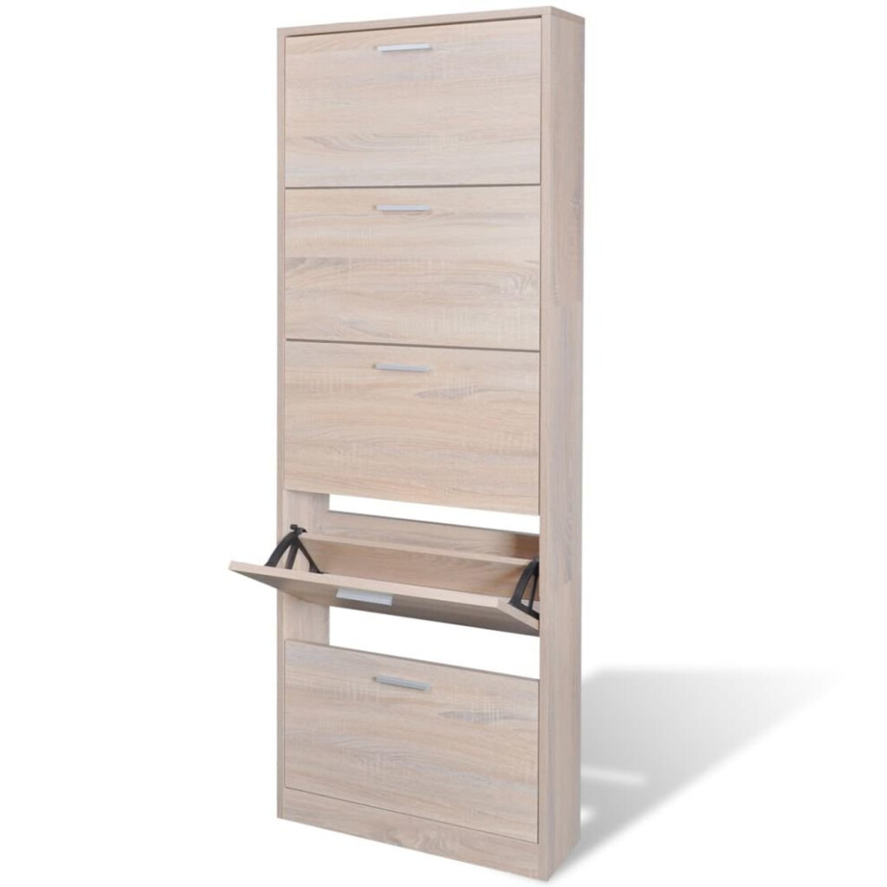 vidaXL Wooden Shoe Cabinet with 5 Compartments Oak Look Storage Rack Organiser