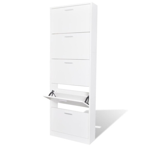 VidaXL vidaXL Wooden Shoe Cabinet with 5 Compartments White Storage Rack Organiser