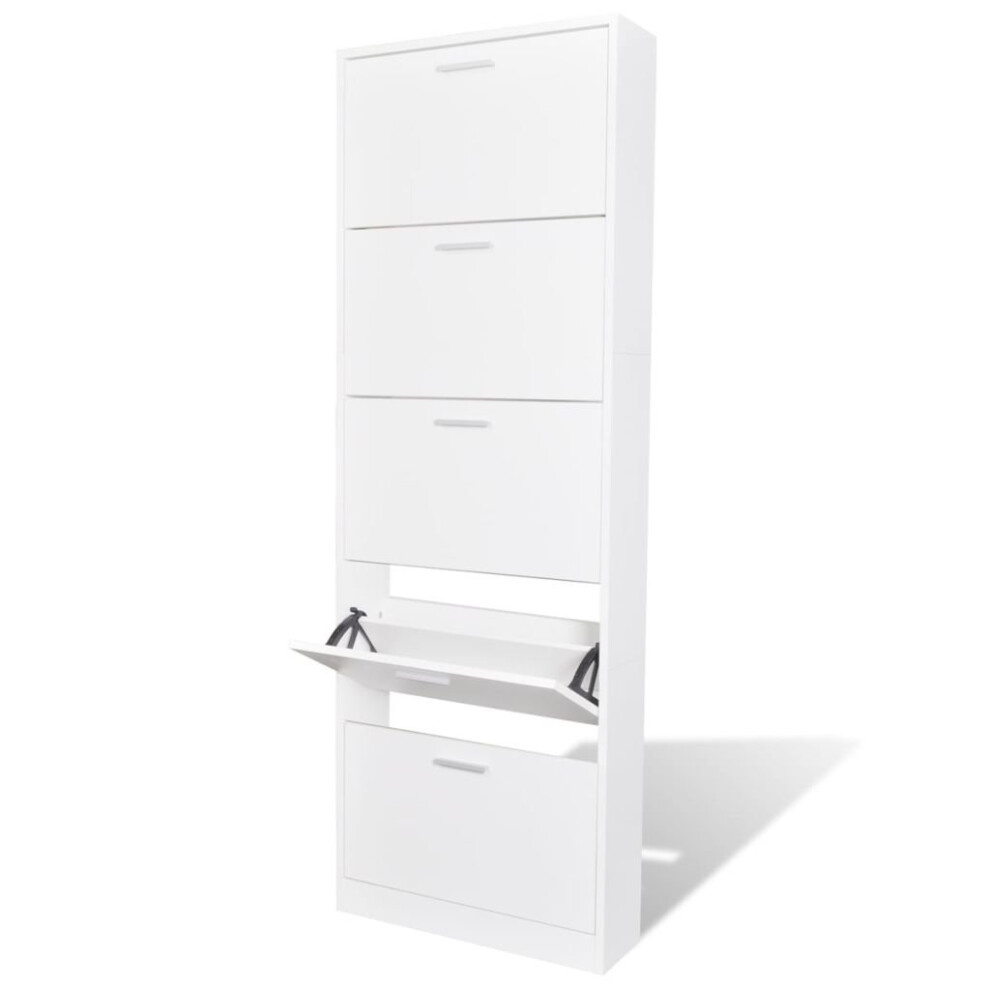 vidaXL Wooden Shoe Cabinet with 5 Compartments White Storage Rack Organiser