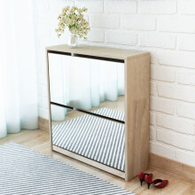 vidaXL Shoe Cabinet 2-Layer Mirror Oak Storage Organiser Pull-down Drawer
