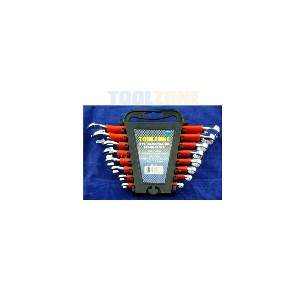 Toolzone 8 Piece Chrome Vanadium Metric Softgrip Combination Spanner Set - 19mm -  set combination spanner 8 19mm 8pc 6 10 12 13 14 17 metric grip