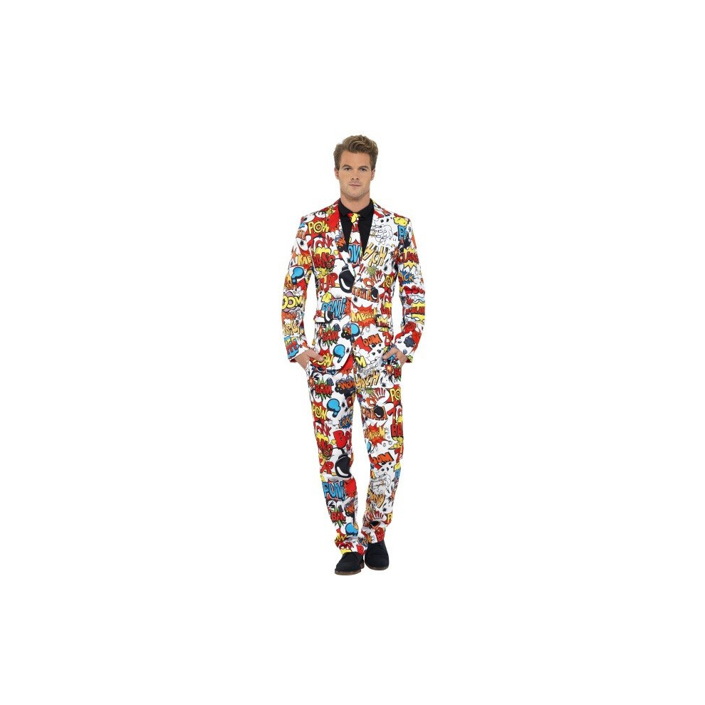 Smiffy's Adult Men's Comic Strip Suit, Jacket, Trousers And Tie, Stand Out -