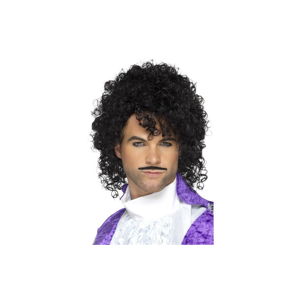 Smiffy's 48005 80's Purple Musician Kit (one Size) - 80s Prince Wig Adult Tash -  80s prince wig adult musician kit tash purple fancy dress mens