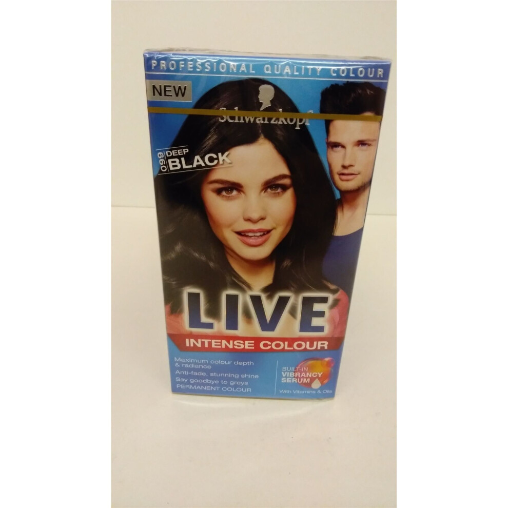 Schwarzkopf LIVE Intense Colour Permanent 099 Deep Black - Pack of 3