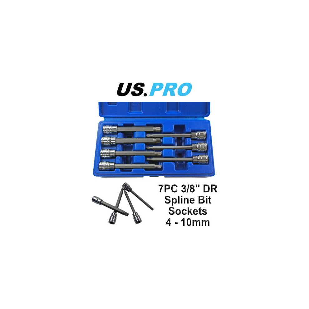 Us Pro 7Pc 3/8"Dr 110Mm Long Spline Bit Socket Set 4 - 10Mm 1496