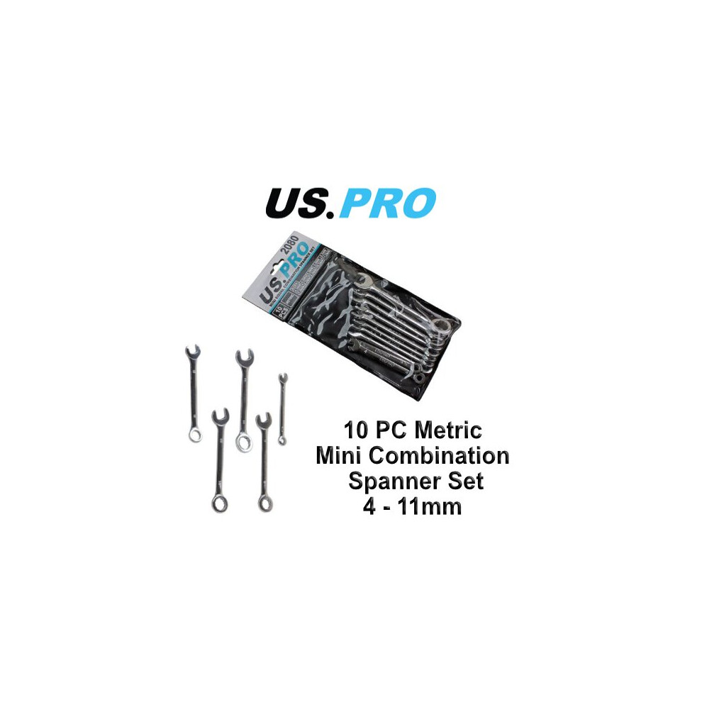 US PRO 10 Piece Metric Mini Equal Combination Spanner Set 4 - 11mm