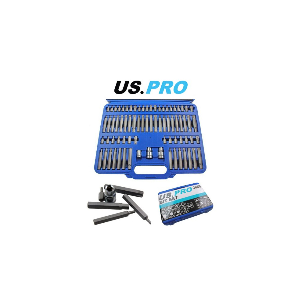 US PRO 75PC Hex, Spline, Torx & Tamper Proof Torx Bit Set 2068
