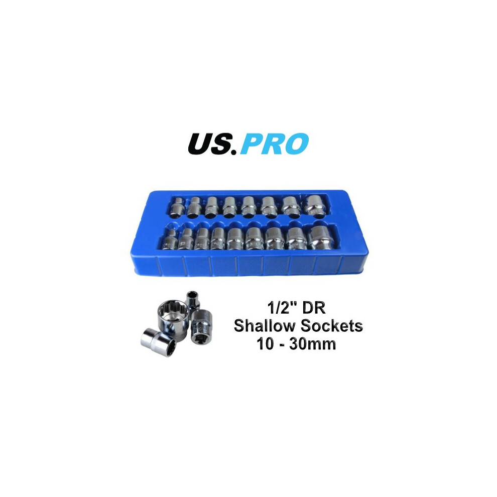 US PRO 17pc 1/2 dr Shallow Sockets 12 Point 10-30mm 1395