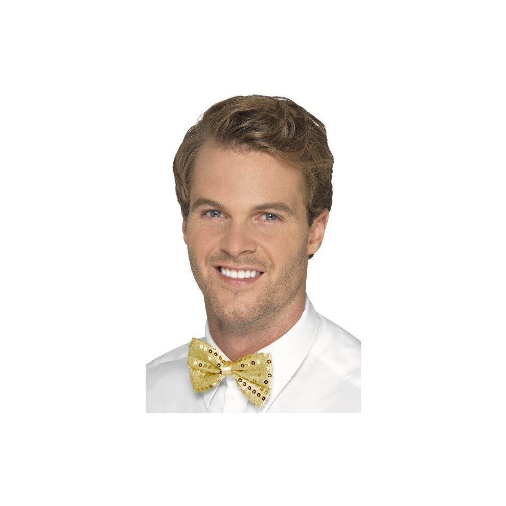 Smiffy's Men's Sequin Bow Tie (gold) - Fancy Dress Bow Accessory Mens Ladies -  sequin fancy dress bowtie accessory mens ladies cabaret party adult
