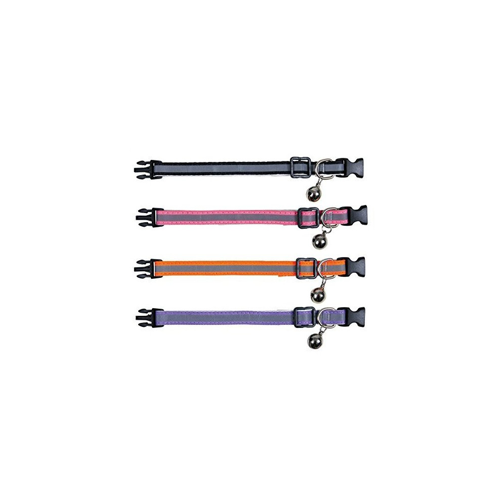 Trixie Kitten Nylon Collar, Black/pink/orange/violet(reflective) - Reflective -  trixie reflective cat collar kitten size without engraved pet id tag