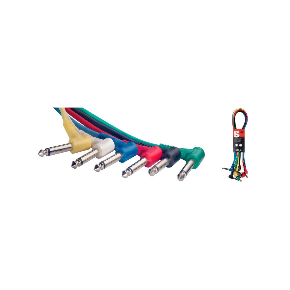 Stagg SPC015L E 15cm/6 inch Moulded Right Angled Jack Patch Cables (6 Pack)