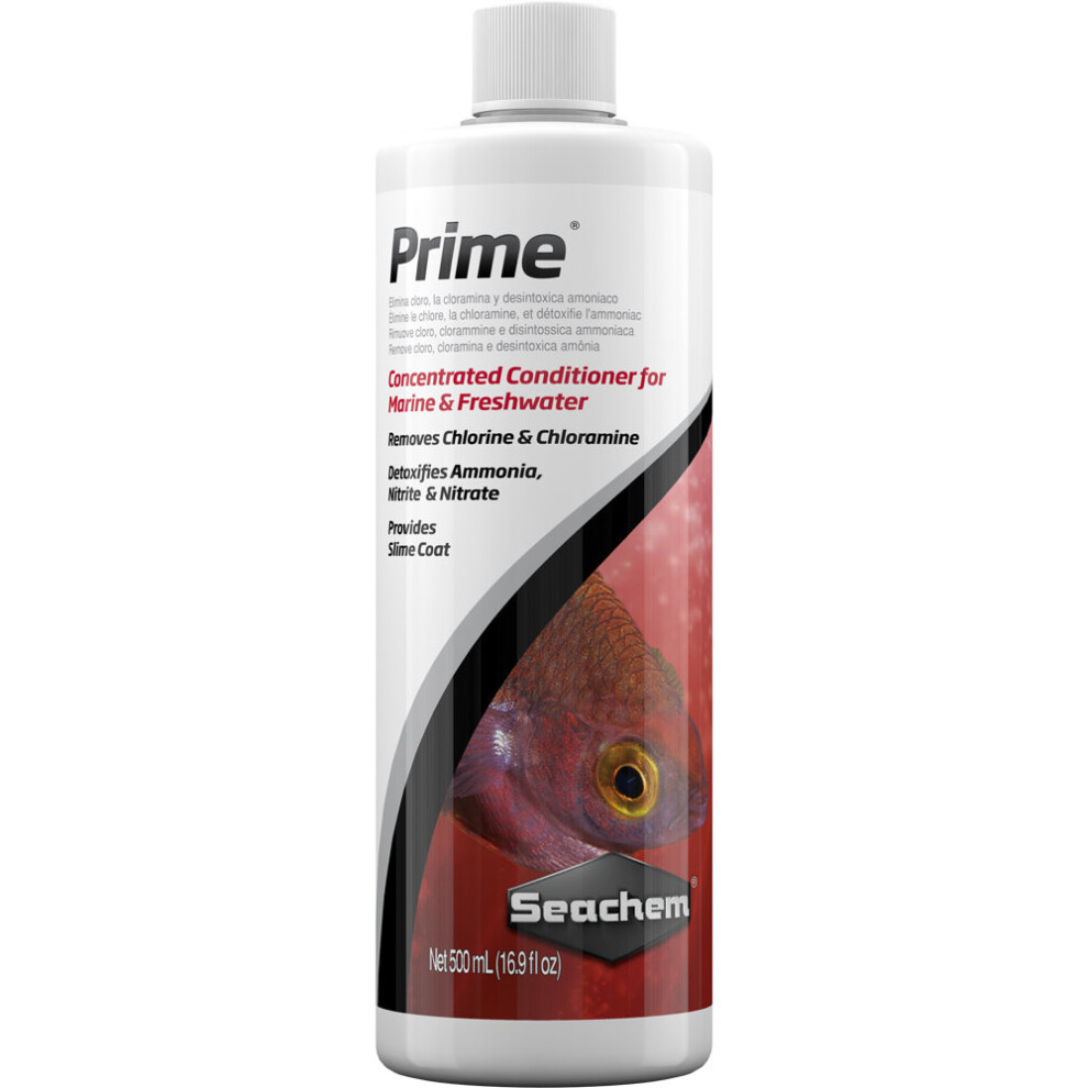 Seachem Prime 500ml - All-in-One Water Conditioner: Dechlorinator, Ammonia and Nitrite/Nitrate Detoxifier for Fresh & Saltwater (Code 433)